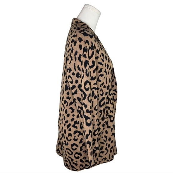 J.Crew Sophie Open Front Leopard Print Knit Blazer Cardigan Jacket Merino Wool S - Picture 4 of 9